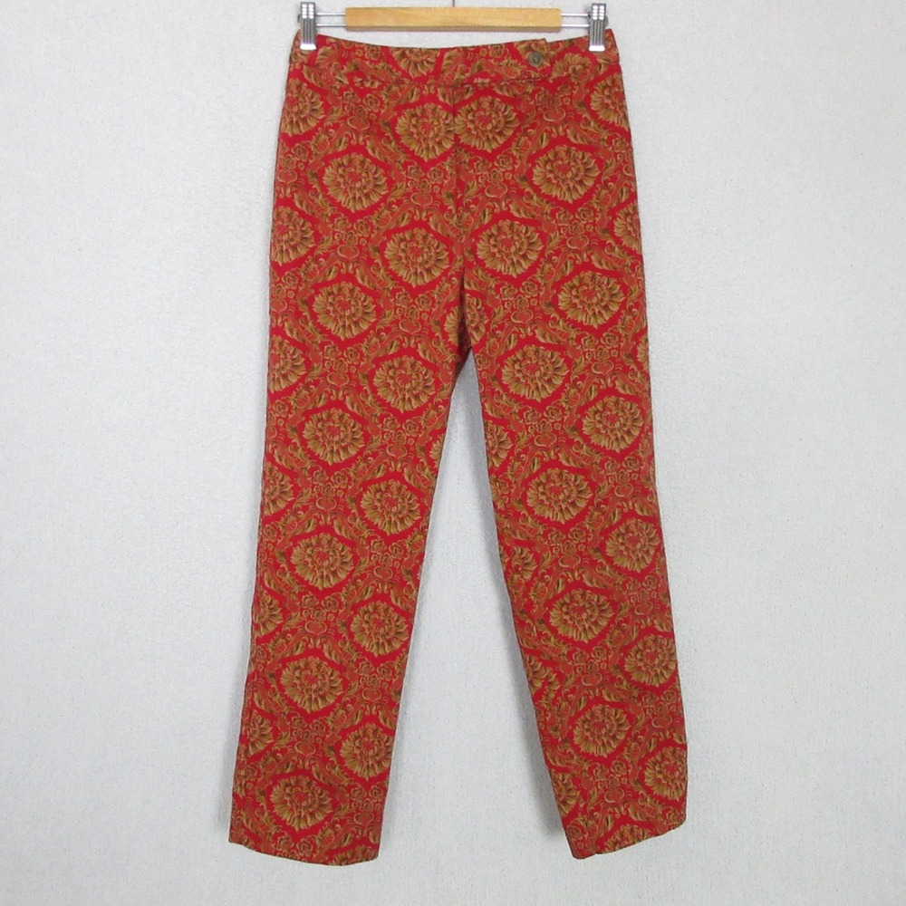 Talbots Petites Red Gold Damask Floral Tapestry Straight Leg Pants Size 6P USA
